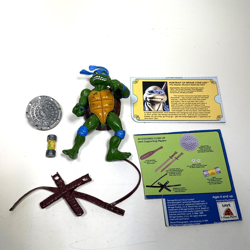 Playmates TMNT Movie Stars Leonardo Action Figure Incomplete w/ Card